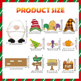Yalikop 62 Pcs Interchangeable Wooden Gnome Decor Interchangeable Gnome Sign DIY Holiday Seasonal Tiered Tray Decor Set with Magnet Detachable Gnome Table Decor for Summer Spring Home Centerpieces