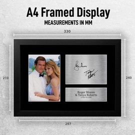 HWC Trading FR A4 Roger Moore & Tanya Roberts James Bond A View To A Kill Gifts Printed Signed Autograph Picture for Movie Memorabilia Fans - A4 Framed