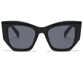 Long Keeper Cat Eye Sunglasses - Women Oversized Cateye Sunglasses Retro 90's Large Square Frame Sun Glasses UV400 Protection (Black Black)