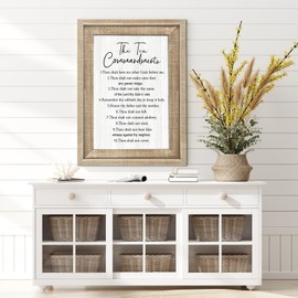 Framed The Ten Commandments Wall Art Decor Bible 10 Commandments Wooden Hanging Sign Decoration for Modern Home Living Room Bedroom Office 16"x11"