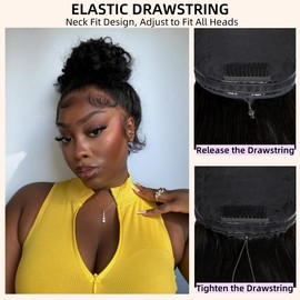 Invisible Strap Snug Fit Put On and Go 13x6 Glueless HD Lace Front Wigs 220 Density Ready to Wear Deep Wave Frontal Wig Pre Plucked Pre Cut Bleached Knots Curly Wigs Human Hair with Drawstring 22inch