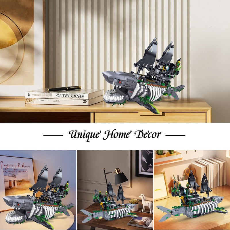 Hallisun Pirate Ship Shark Building Blocks 1151 pcs, Ghost Seashark