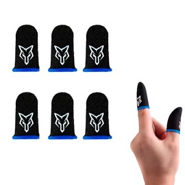 Finger Sleeves Breathable Touchscreen for Mobile Games V1 (6pcs) Profesional Finger Gloves Gamer PUGB Free Fire COD (Black/Blue)