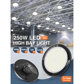 Super Bright 250w Ufo Led High Bay Light 4 Pack,5000k 35000lm High Bay Led Shop Lights With 5' Cable Plug,Hanging Shop Lights Garage Barn Lighting Light With Garage Workshop Factory Barn Warehouse