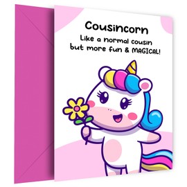 Cousin Birthday Card - Funny Cousin Card for Her - Unicorn Cards for Girls and Women, Cousin Card, Pink