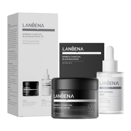 LANBENA 3 in 1 Blackhead Removing Set, Bamboo Charcoal Pore Strips 30g+Pore Serum 30ml, Black Head Remover Mask for Face, Pore Minimizer & Reducer for Face, Leaving Your Skin Fresh and Clean