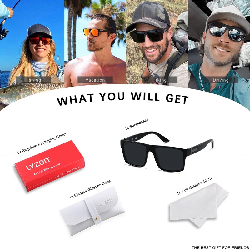 LYZOIT Square Sunglasses for Men Women Oversized Big UV Protection