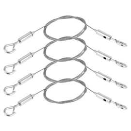 Pack of 4 Wire Ropes, Adjustable Stainless Steel Rope Suspension, 1 m x 1.5 mm, Stainless Steel Rope with Loop and Hook, Hanging Wire Rope for Hanging Mirrors, Paintings, Lamps and Artworks, Max. 30