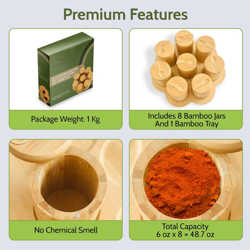 SLS Home essentiæls Set of 8 Bamboo spice Jars with