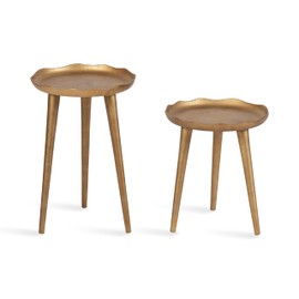 Kate and Laurel Alessia Modern Round Outdoor Plant Stand Set, Set of 2, Gold, Cast Aluminum Two-Piece Accent Table Set for Use as Indoor or Outdoor Plant Risers with Deckled Edges