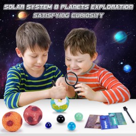 iKidiki Toys for 4 5 6 7 8 9 10 Year Old Boys Girls, Dig Kit 4 5 6 7 8 9 10 Year Old Boy Girl Gifts Educational Science Kits for Kids Age 4 5 6 7 8 9 10 Planets for Kids - 8 Planet Glass Marbles