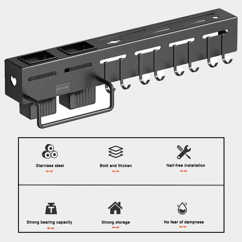 IECOM Wall Mount Kitchen Utensils Hanging Rack, 20" Multi-Use Kitchen