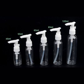 Travel-sized portable pump-type clear lotion and shampoo bottle / 여행용 휴대용 소분 펌프형 투명 로션 샴푸 용기