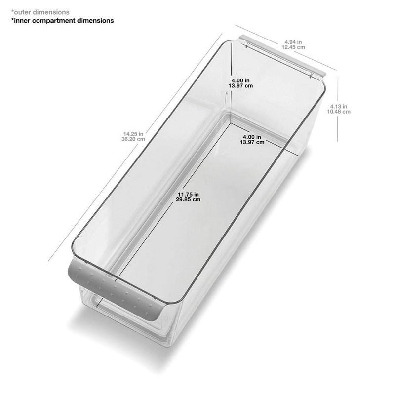 Madesmart Narrow Fridge Deep Bin, Clear/Grey