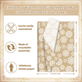 Bolsome 100 Sheets 20 * 14 Inches Christmas Tissue Paper for Gift Wrapping Kraft Snowflake Printed Tissue Paper for Gift Bags for Birthday Party Winter Festivals DIY Craft