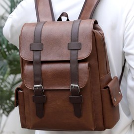 Farcauo Backpack for Men and Women School Backpack Travel Laptop Backpack Business Work Bag Daypacks, Tan PU Leather Backpack