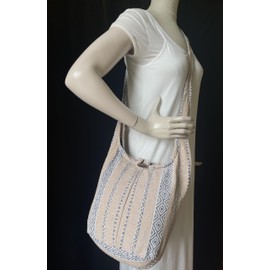 Woven Hippie Crossbody - Hobo Sling Shoulder Bag - Thai Cotton Boho Messenger Purse - Medium (Sand)