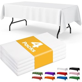 White Plastic Table Cloth Rectangle Table 4 Pack, 54''×108'' Tablecloth for 6ft Tables, Table Cloth for Disposable Use, Table Cover for Holiday Party, Gathering