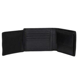 DiLoro Italy Mens Leather Wallet Bifold Flip ID Section Coin RFID Protection Full Grain Men purse Credit Card Holder (Black Lamb)