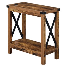 Convenience Concepts Durango Chairside Table with Charging Station and Shelf, Barnwood/Black