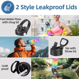 22oz Stainless Steel Insulated Water Bottle,Leak Proof Water Bottle with Stainless Steel Insulation with Carry Handle,Cold and Hot Drinks Sport Water Bottle for Sports Travel Gym(Colorful)