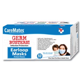 CareMates Breathable, Soft Disposable 3-Ply Elastic Earloop Patient Mask, Fluid Resistance, 95% Small Particle Filtration, 100-count