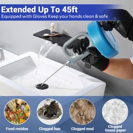 33Ft Drain Auger, Flexible Plumbing Snake & Drain Hair Clog Removal Tool with Gloves, Heavy Duty Pipe Snake Drain Unclogger Tool, Snake Auger for Bathroom Shower Kitchen Sink and Tub