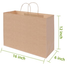 Johuivo Brown Paper Bags with Handles 50 Pack, Paper Shopping Bag and Gift Bags, Kraft Paper Bag Bulk Retail for Small Business, Grocery, Lunch, Party Favors, 16x6x12 Inches