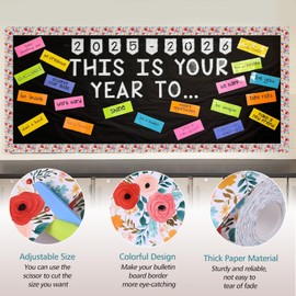 65 ft Classroom Bulletin Board Border Polka Dot Stripes Wildflowers Grid Straight Rolled Trim Classroom Borders Rainbow Flowers Chalkboard Decorative Back to School Decor