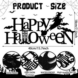 MorningRo Fall Decorations for Home Happy Thanksgiving Metal Sign Fall Wall Decor with Pumpkin and Maple Leaves Decor Brown Hanging Yard Sign Metal Word Wall Art for Front Door Window, 15.7 Inch