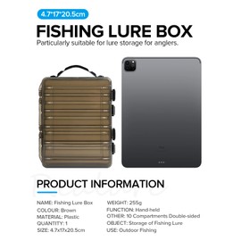 Realure 10 Compartments Double-Sided Bait Box Fishing with Carry Handle, 4.5 x 17 x 20 cm Small Bait Boxes Fishing, Sea Fishing Wobbler Box, Fishing Box for Artificial Bait, Wobbler Bait, Rubber Fish Bait