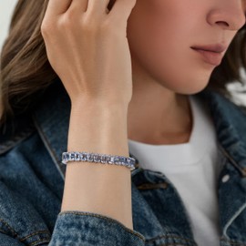 POWNOOL Muticolored Tennis Bracelet-14K Gold Plated Classic Princess Cut Cubic Zirconia Birthstone Link Bracelet Christmas Day Gift for Women Girls