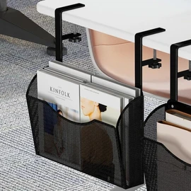INLDY Under Desk Drawer, Desk Side Storage, Hanging Desks Organizer, Clamp On Mesh Metal Desks Organizer for Office and Home (Black)