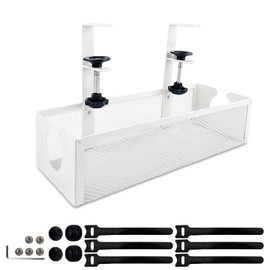 VELLUSTRA Retractable Under Desk No Drilling Cable Management Cable Basket, Metal Cable Holder, Cable Tray, Cable Organiser, Cable Duct Desk, Suitable for Offices