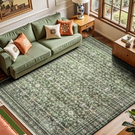 Lofus 5x7 Area Rug for Living Room,Green Washable Area Rugs with Non-Slip Backing,Soft Boho Carpets for Bedroom Dining Room Home Office Indoor Nursery