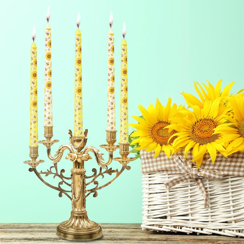 W&LESVAGO 4 Pcs Sunflower Print Taper Candles, 10 Inch Gradient