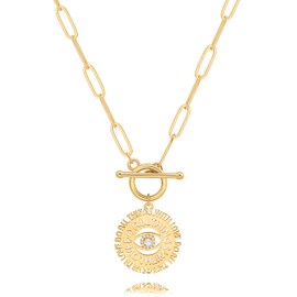 POTESSA 18K Gold Plated Evil Eye Necklace with Cubic Zirconia Pendant Simple Gold Necklace for Women Gift
