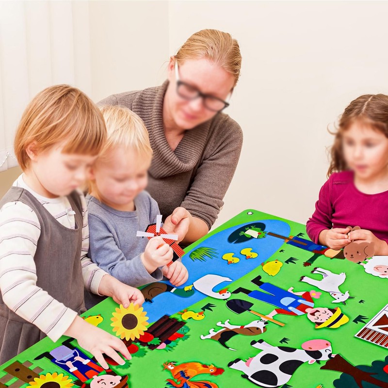 Farm Animals Felt Story Board Set Preschool Planet-Themed Storytelling Board