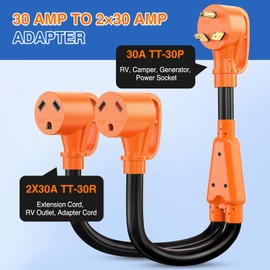 Nilight 30 Amp RV Y Splitter Adapter Cord 30A Male Plug to Two 30A Female Receptacle NEMA TT-30P TT-30R Pure Copper Heavy Duty Heavy Duty STW 10 AWG Cable for RV Camper Generator