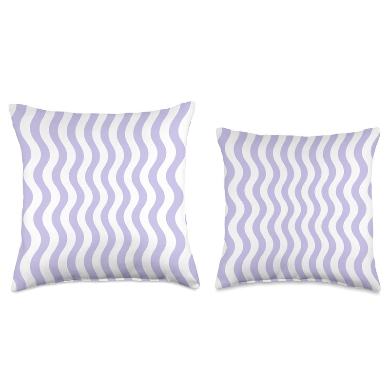 Lavender Mist Wavy Stripes Seamless Pattern Cute Aesthetic Throw Pillow
