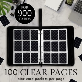 Premium Black Trading Card Binder – 13" x 10.5" PU Leather with Zipper, 50 Double-Sided 9-Pocket Sheets (900 Cards) – Velvet Liner – Includes 2 Acrylic 35PT Card Protectors