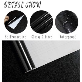15.8’’×197’’Glossy Black Contact Paper Peel and Stick Wallpaper Black Glitter Countertop Contact Paper Self-Adhesive Removable Wallpaper Decorative Kitchen Cabinet Shelf Drawer Liner