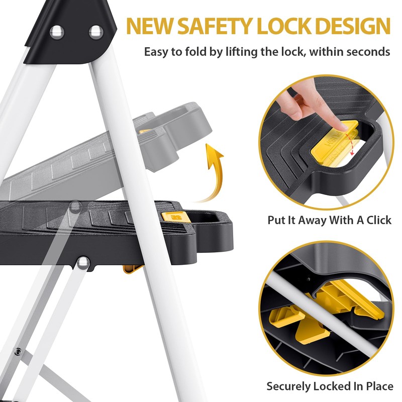 KINGRACK Sturdy Steel 4 Step Ladder, Folding Step Stool with