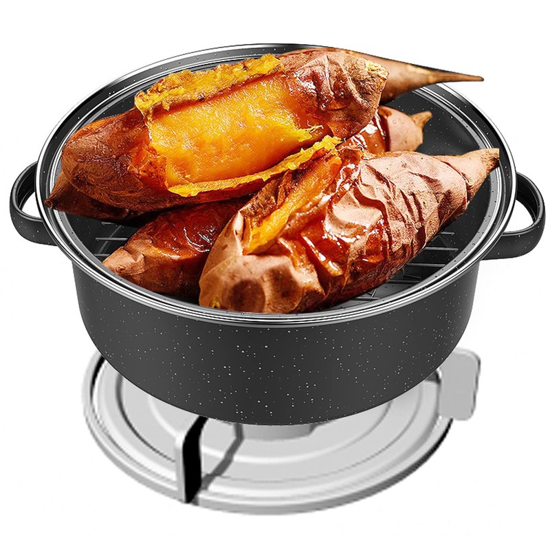 Black Enameled Steel Round Roaster Pot with Iron Lid and