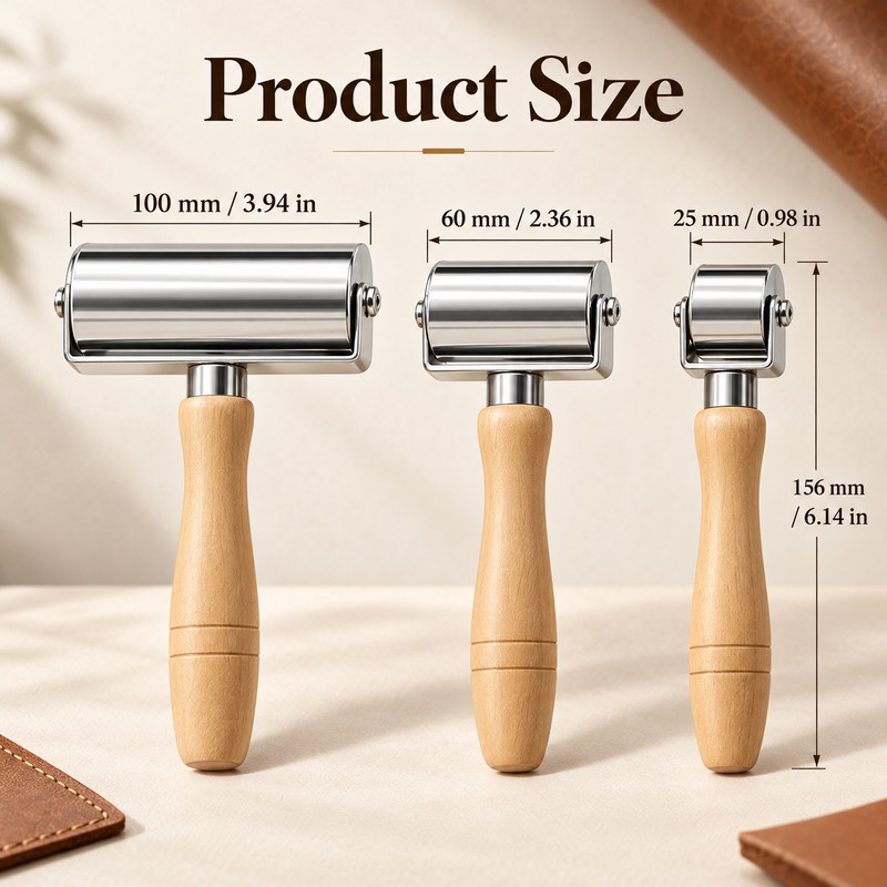 Leather Press Roller with Wooden Handle – Three Widths or