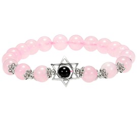 TUMBEELLUWA Beaded Bracelet Hexagram Star Healing Crystal Semi Precious Stone Stretch Bracelet,Rose Quartz Crystal Stone