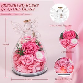 Bessol Birthday Gifts for Women Mom Preserved Roses in Glass Angel Figurines Fresh Flowers for Delivery Forever Flowers Eternal Rose Christmas for Grandma Sister Wife Her from Daughter