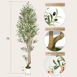 Alupssuc 7ft Artificial Olive Tree Faux Silk Plant, 7 Feet Olive Trees Artificial Indoor with Natural Wood Trunk and Lifelike Fruits, Perfect Fake Tree for Modern Home Office Living Room Decor, 2 Pack