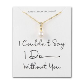 Philip Jones Gold Plated I Couldn't Say I Do Without You Pearl Drop Necklace Created with Zircondia® Crystals