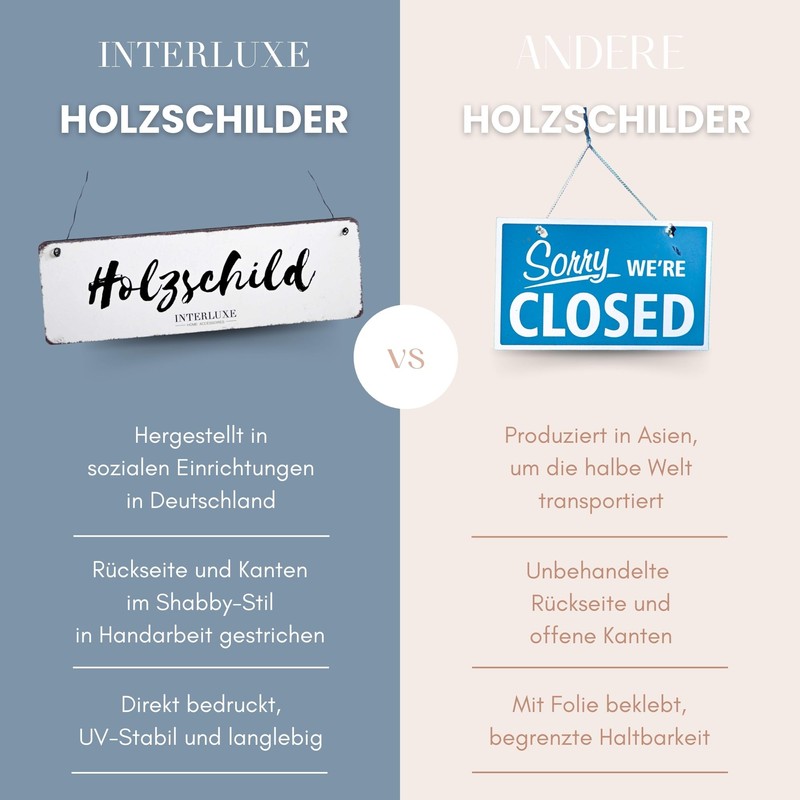 Interluxe Wooden Sign with German Text "Ab hier bitte Lächeln